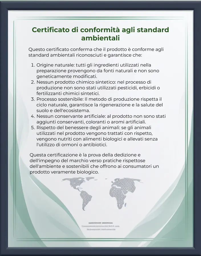 Certificato di Conformità agli Standard Organici in italiano